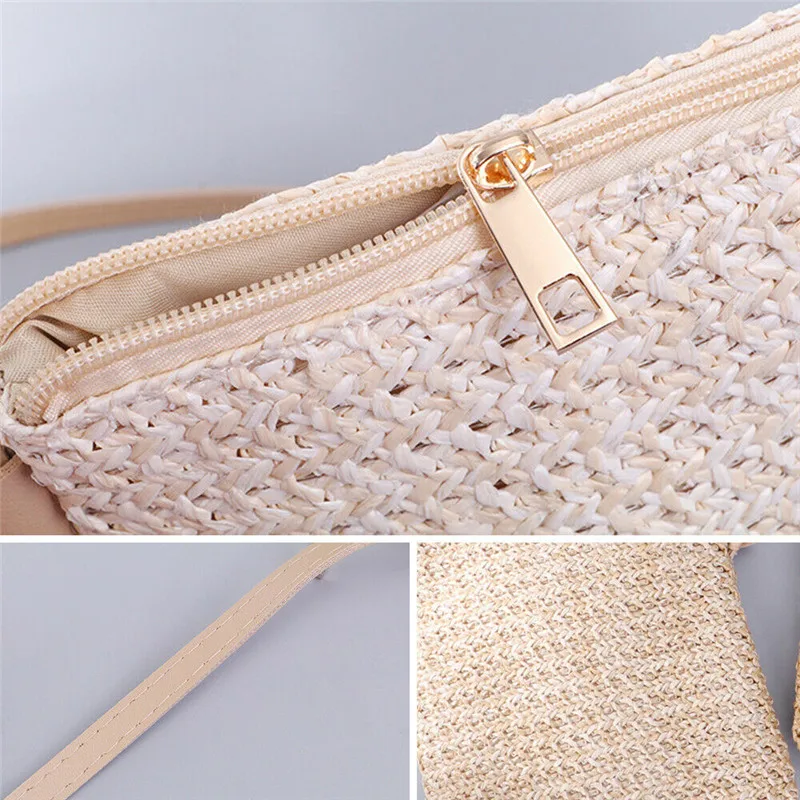 Women Crossbody Bag Straw Summer Beach Bag Messenger Shoulder Bag Small Square Handbag