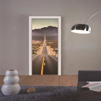 

Limited 3d Door Mural Art Wall Posters Highland Highway Pattern Bedroom Diy Wallpaper Stickers Home Gate Renovation Sticker