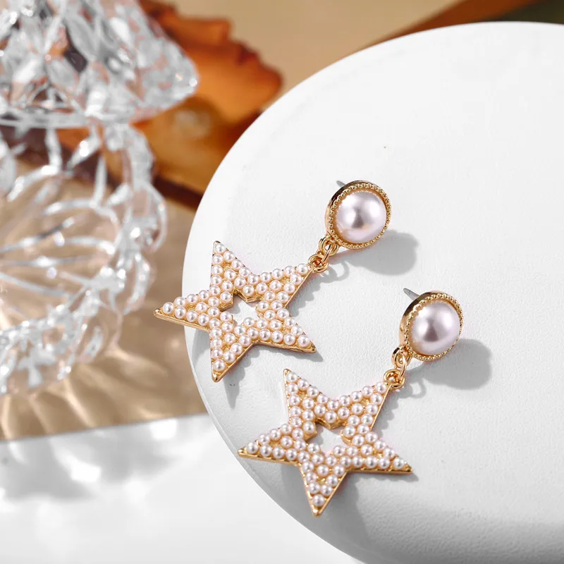 Fashion Statement Jewelry Simulated Pearl Long Earrings For Women Korean Round Heart Geometric Dangle Earring Wedding Jewelry