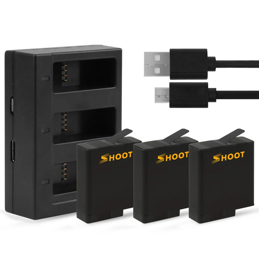 SHOOT Dual port зарядное устройство с 2 шт. 1220 мАч батарея для GoPro Hero 5 6 7 черный Cam для Go Pro Hero 7 5 изменение аксессуар