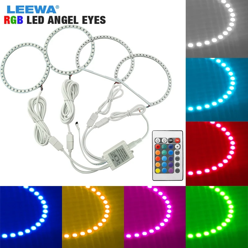 

LEEWA Car RGB Multi-Color LED Angel Eyes Halo Ring Light Kit Wireless Remote Control For Mitsubishi Lancer (08-10) NON Projector