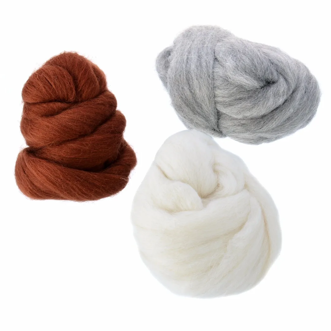 100% Natural Wool Roving Felting Needle Felting Animal Colours Hand Spinning DIY Fun Doll Needlework Raw Wool Felt 120g