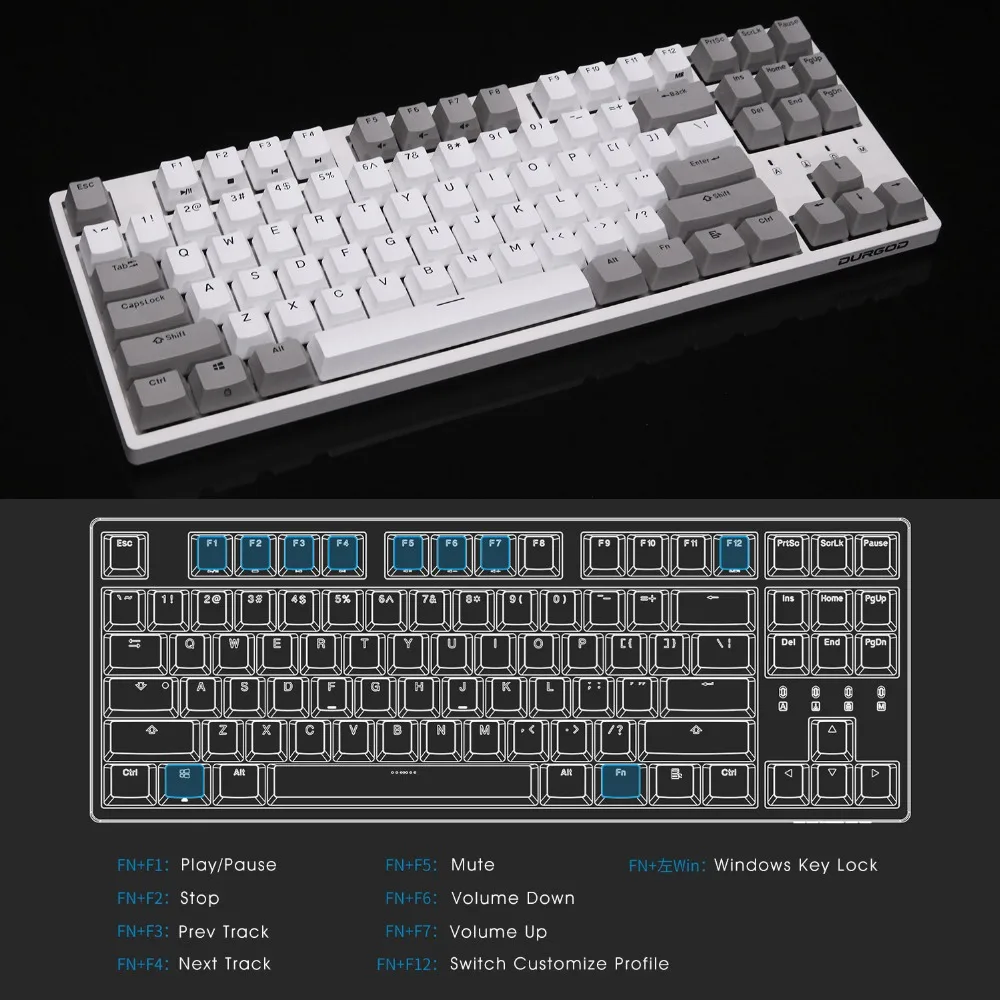 Механическая клавиатура DURGOD [Cherry MX Brown] NKRO 87 игровая с защитой от ghosting