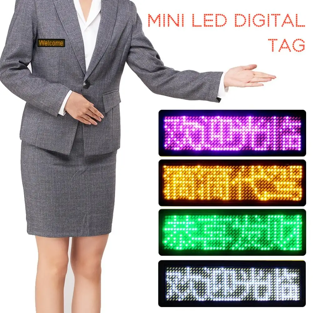 

Modern Rechargeable Led Name Tag Mini Digital Bluetooth APP Programmable Scrolling Message Tag Badge Sign Support All Languages