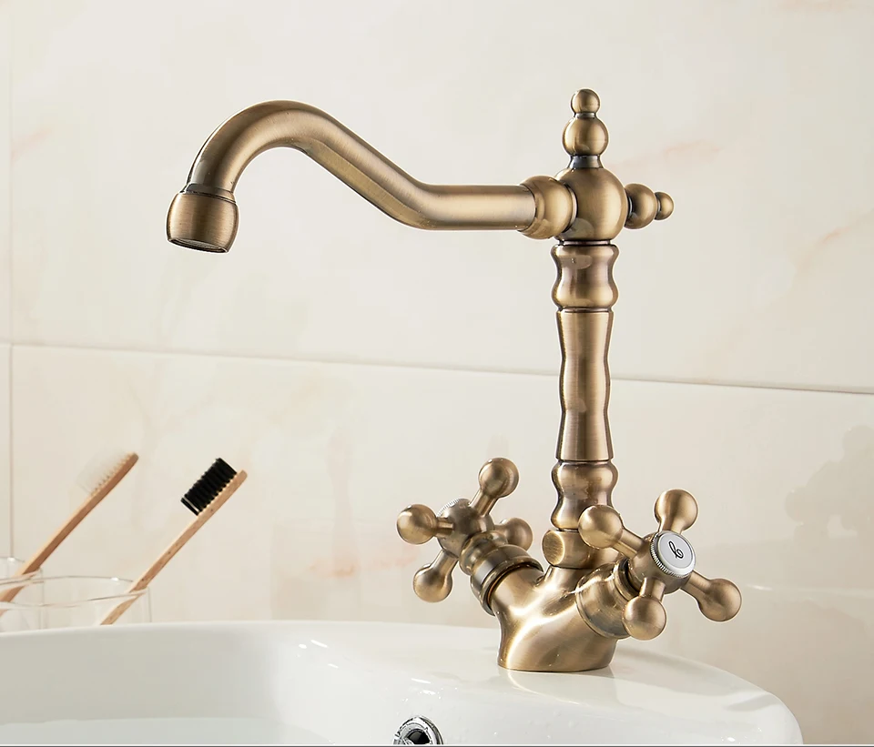 LEDEME Europe Style Basin Kitchen Faucet Total Brass Bronze Finished Swivel Bathroom Faucet Mixer Tap Sink Tap 360 Degree L4019C