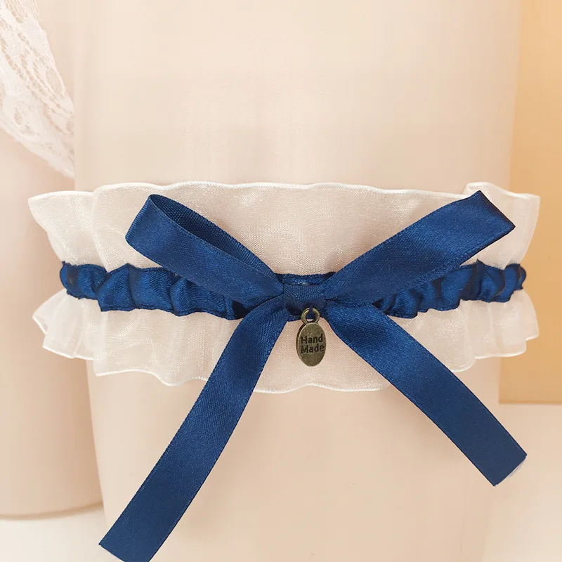 

Sexy Women Girl Heart pendant Navy Lace Bowknot Wedding Cosplay Garter Set Bridal Leg Garter Wedding Party Bride Belt Suspender