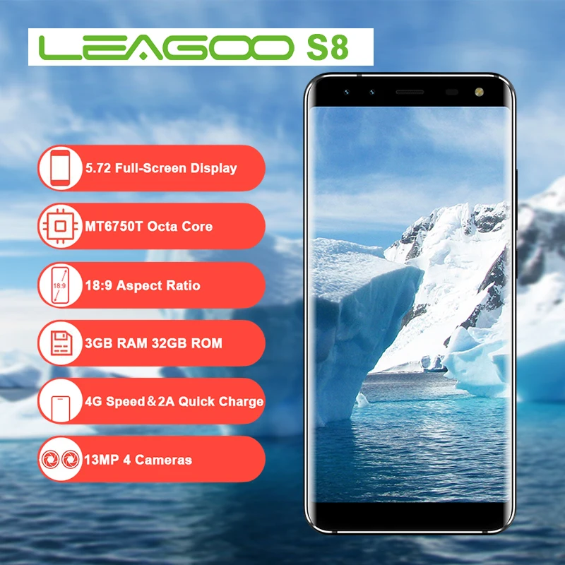 Смартфон Leagoo S8 с диагональю экрана 5 7 дюйма 18:9 восьмиядерным процессором MTK6750T 3 Гб