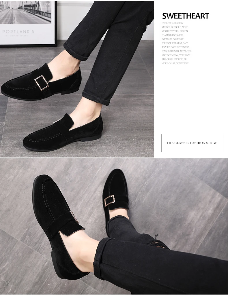 Mens Casual Shoe Business Mens Shoes Formal Leather Black Slip-on Men Loafers Dress Shoes Breathable PU Suede Driving Shoe Brand (4)