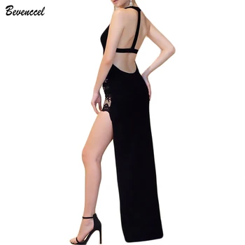 

2020 New Women Summer Cocktail Party Dresses Sleeveless Halter Cut Out Split Lace Vestidos Backless Celebrity Bandage Dresses