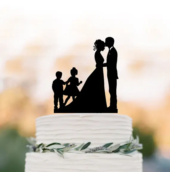 

Wedding Cake topper with two child, bride and groom cake topper with boy and girl