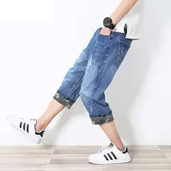 Новые летние модные Для мужчин джинсы 3/4 Длина Джинсовые шорты штаны-шаровары Хип-хоп Эластичный рваные брюки плюс Размеры L-6XL