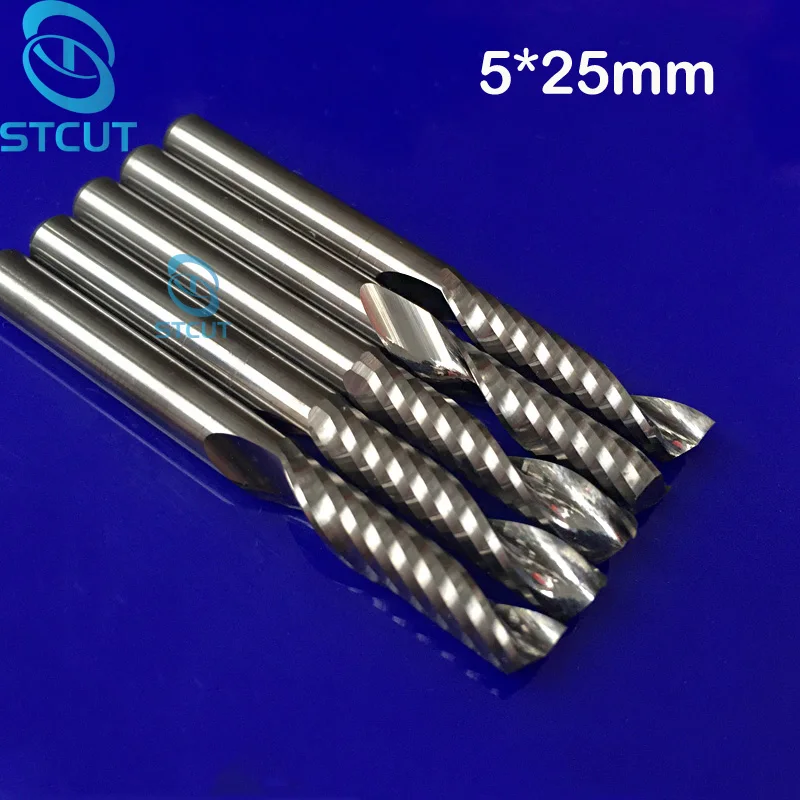 5pc 5*25MM Single Flute Bit Carbide End Mill Set, CNC Router End Mills