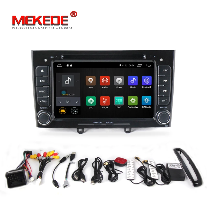 Top MEKEDE free shipping car multimedia player for Peugeot 308 408 HD screen 1024*600 screen Quad-Core Android7.1 System 8G map card 5