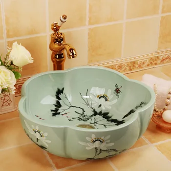 

Ceramic Hand-painted Bowl Washbasin Hand Washing Basin Lotus pattern ceramic wash basin bathroom sinks