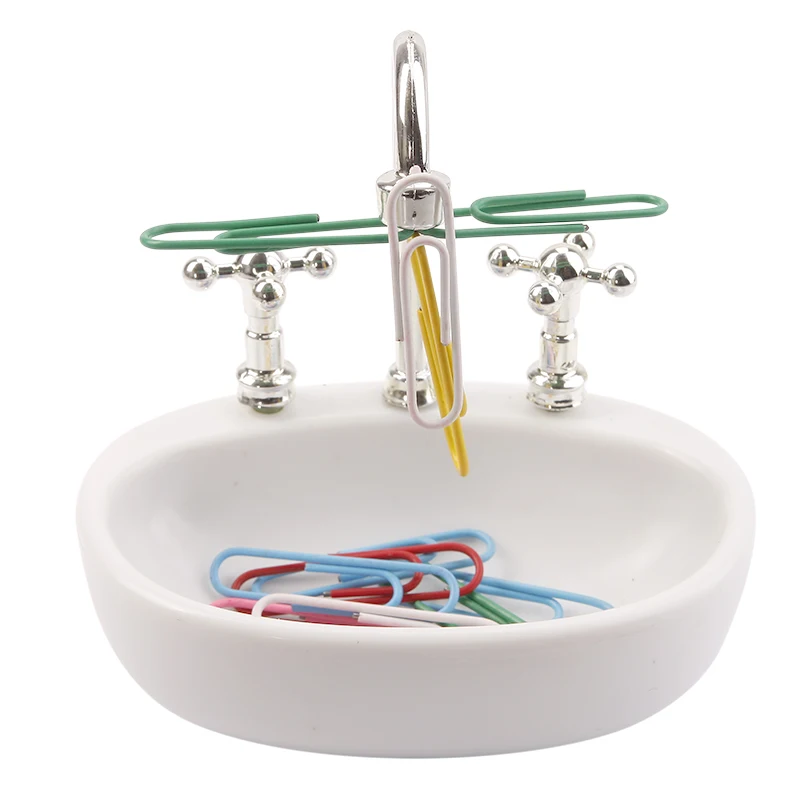 

Creative Wash Basin Faucet Sink Design Paper Clip Dispenser Holder Tool Practical Office Supplies