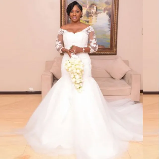 2017 plus size wedding dresses lace tulle mermaid bridal dresses v plus size wedding dresses with 3 4 sleeves