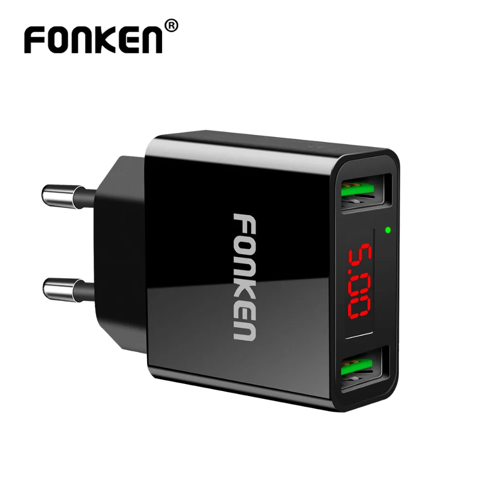 FONKEN светодиодный дисплей USB зарядное устройство 2 порта 5 в 2.2A портативный адаптер постоянного тока Быстрая зарядка Двойная зарядка настенное зарядное устройство для телефона зарядное устройство s