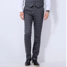 Для мужчин Клетчатый костюм со штанами в нашем магазине представлены модели с азиатскими размерами 28-36 Для мужчин платье брюки синий, серый красный Мужская, в деловом, повседневном стиле брюки для девочек