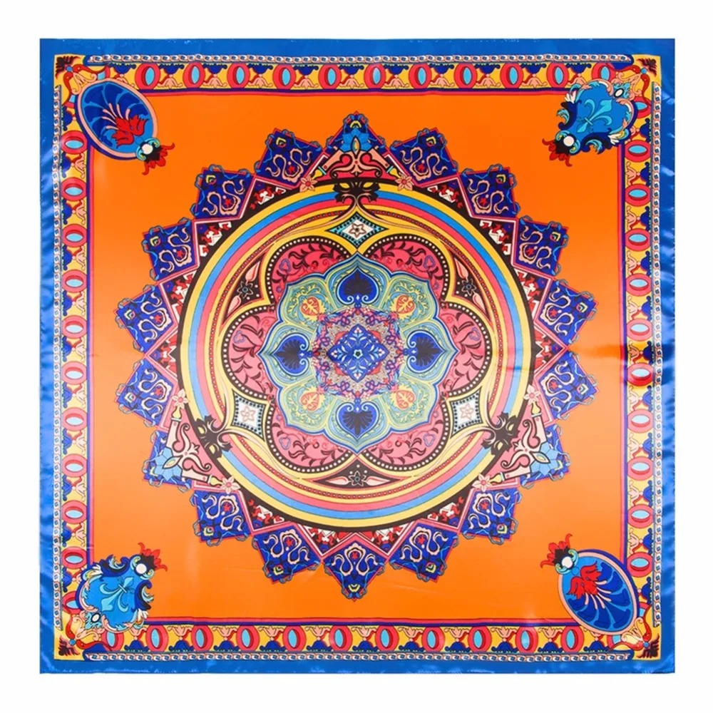 2018 New 90cm*90cm Bohemian Bodhi Twill Silk Square Scarf Large Head Wraps Scarves Women Female Printed Shawls