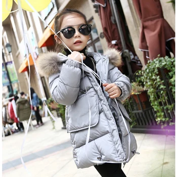 

Girls Winter Coat 2018 Children Clothing Princess Girls Long Jacket Fur Collar Baby Girl Cotton Clothes 4-14Y TZ82