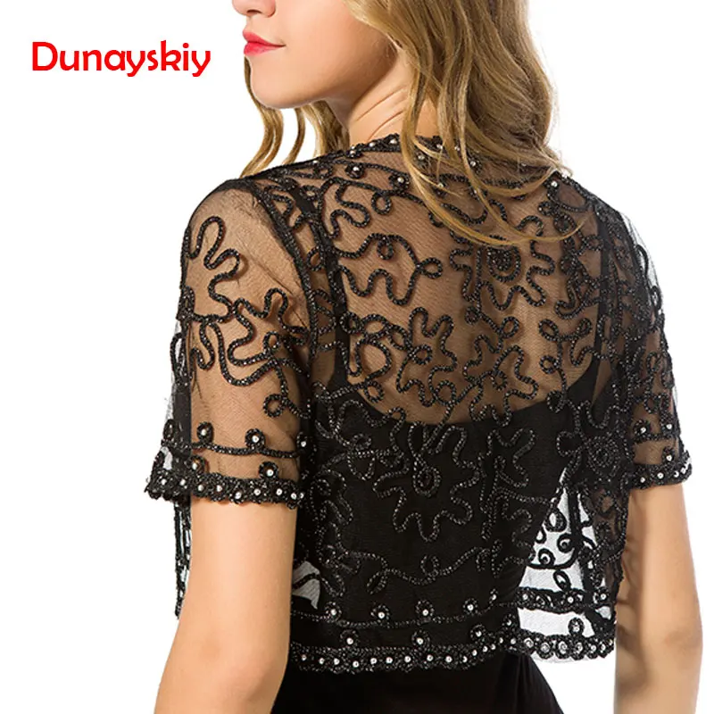 Ideal Women Basic Coat 2020 Summer Style Women Perspective Shawl Fashion Hollow Out Lace Boleros Short Sl