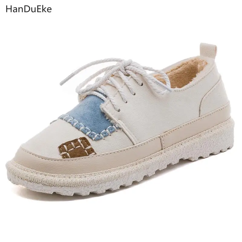 

Cotton Shoes Women's Little White 2018 New Korean Version Deer Velvet Warm And Comfortable Flat Casual loafers Color Patchwork