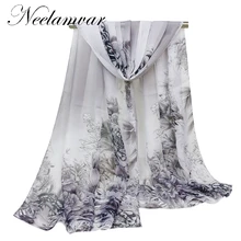 160cmx50cm Fashion spring autumn Flower Pattern Silk Scarf Women Wrap Shawl Chiffon Scarf winter Scarves Wholesales Price chic exuberant peonies and leaves pattern shawl wrap chiffon scarf for women