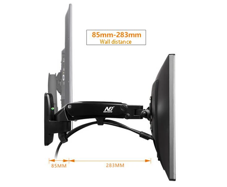 NB F120 17-2" газовая пружина полное движение ТВ настенное крепление ЖК-монитор держатель алюминиевый кронштейн серебряный черный