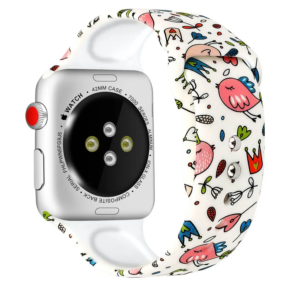 Женский силиконовый ремешок для часов Apple watch 5 4 3 2 band 42 мм 38 мм Cartoo мягкий ремешок для замены наручных часов 44 мм 40 мм для iWatch 4 - Цвет ремешка: bird