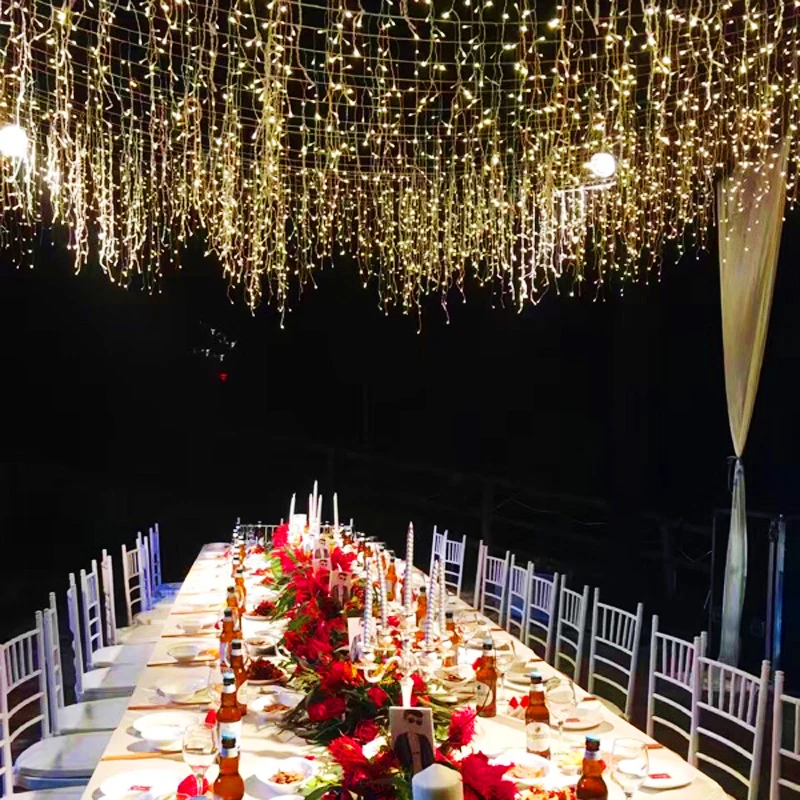 Curtain Window Eaves Icicle String Lights 96Leds 216Leds 4 x 0.6m 5x 0.8m Droop EU Garland Garden Wedding Market Park Xmas Decor (5)