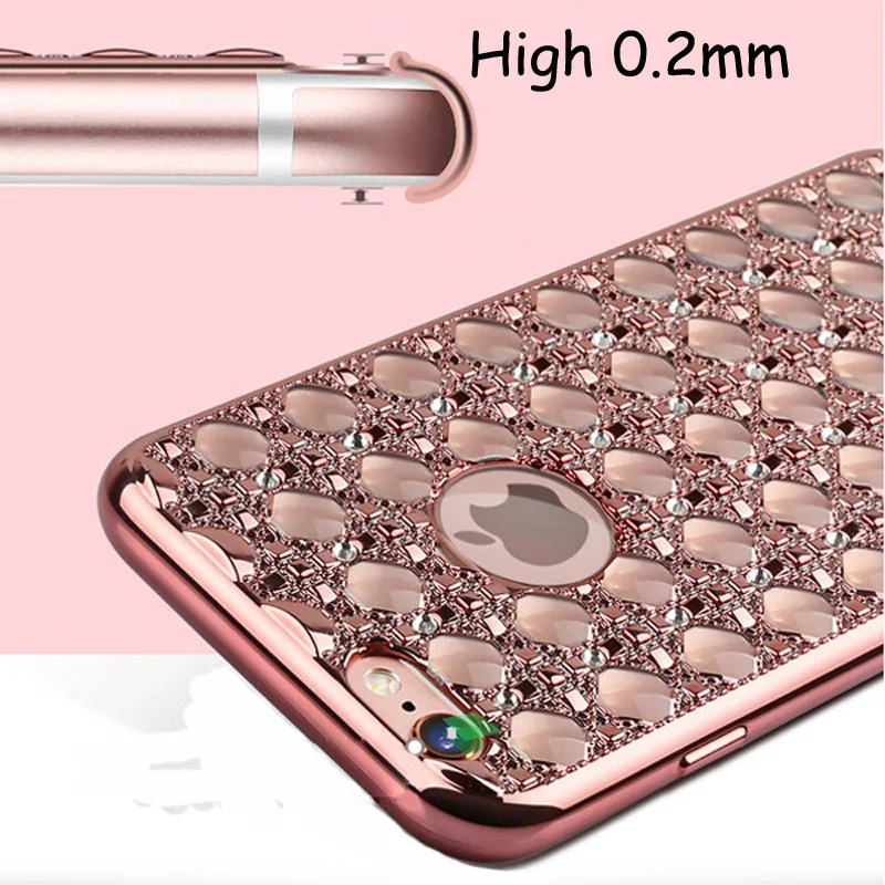 Phone Cases Luxury Bling Diamond Electroplating soft TPU Mobile phone Covers For Apple iphone 6 6s Plus 5 5s SE Back Cover bags