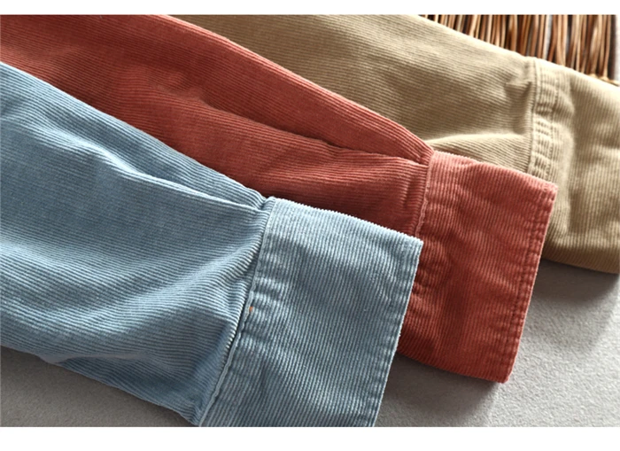 Мужская коллекция весна-осень, модная брендовая винтажная приталенная Вельветовая рубашка в японском стиле, мужская повседневная рубашка синего и красного цвета