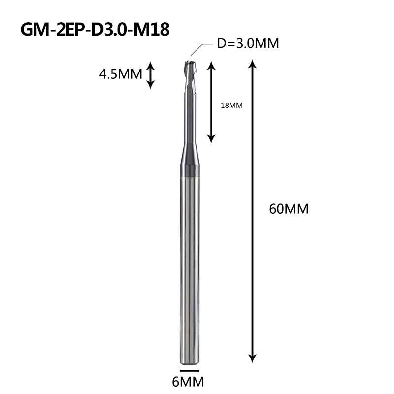 GM-2EP-D2.5-D5.0 концевые фрезы из вольфрамовой стали 2 флейты квадратной концевой фрезы с длинной шеей и короткой кромкой Фрезы с ЧПУ режущие инструменты - Длина режущей кромки: GM-2EP-D3.0-M18