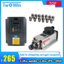 2.2квт с воздушным охлаждением квадратный шпиндель мотор комплект 2200 Вт шпиндель+ 2.2квт 220 В Инвертор+ ER20 цанговый воздушный шпиндель мотор гравировка фрезерование