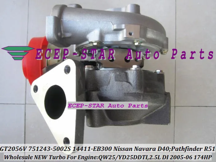 GT2056V 751243-5002S 751243 Turbocharger NISSAN Navara D40 Pathfinder R51 QW25 YD25DDTI 2.5L 174HP 2005-06 14411-EB300 (1)