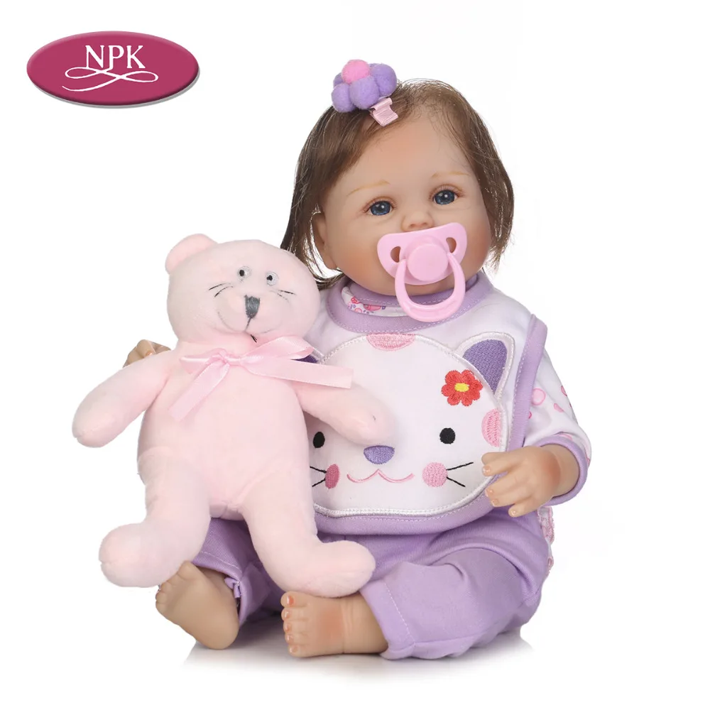 NPK 45CM Lifelike Reborn babies Silicone Doll Soft Cloth Body Newborn Princess Girl Doll With Baby Basket + Soft Toys Kid Gifts (1)