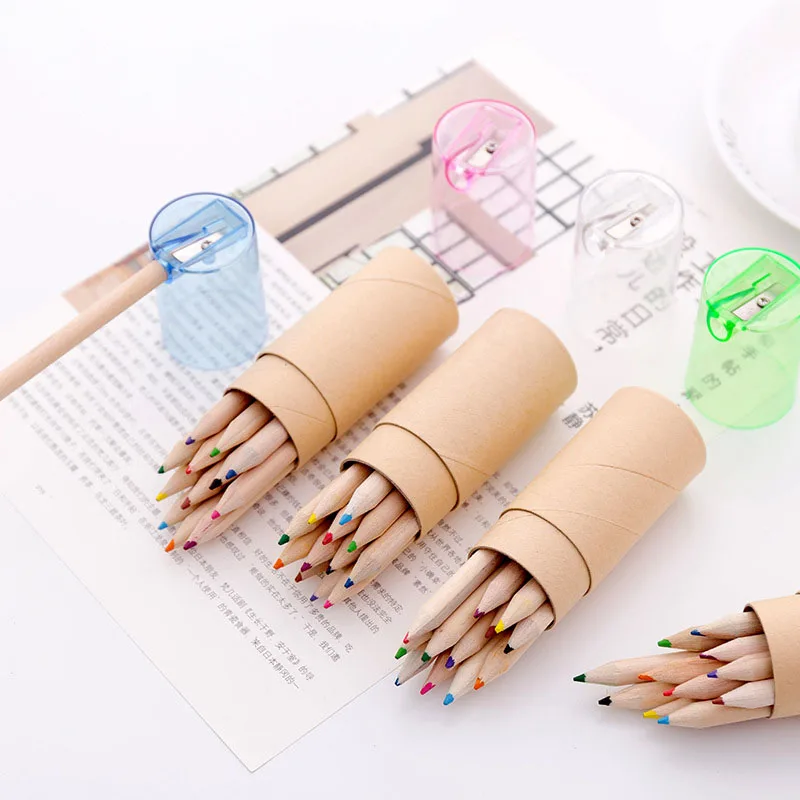 

12Colors/Box Kraft Paper Colored Pencils with Sharpener Wooden Multicolor Pencil Crayon for DIY Drawing Painting Graffiti Supply