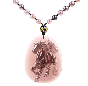 

Koraba Fine Jewelry Natural Ice Obsidian Hand Carved Horse Good Luck Pendant Free Shipping