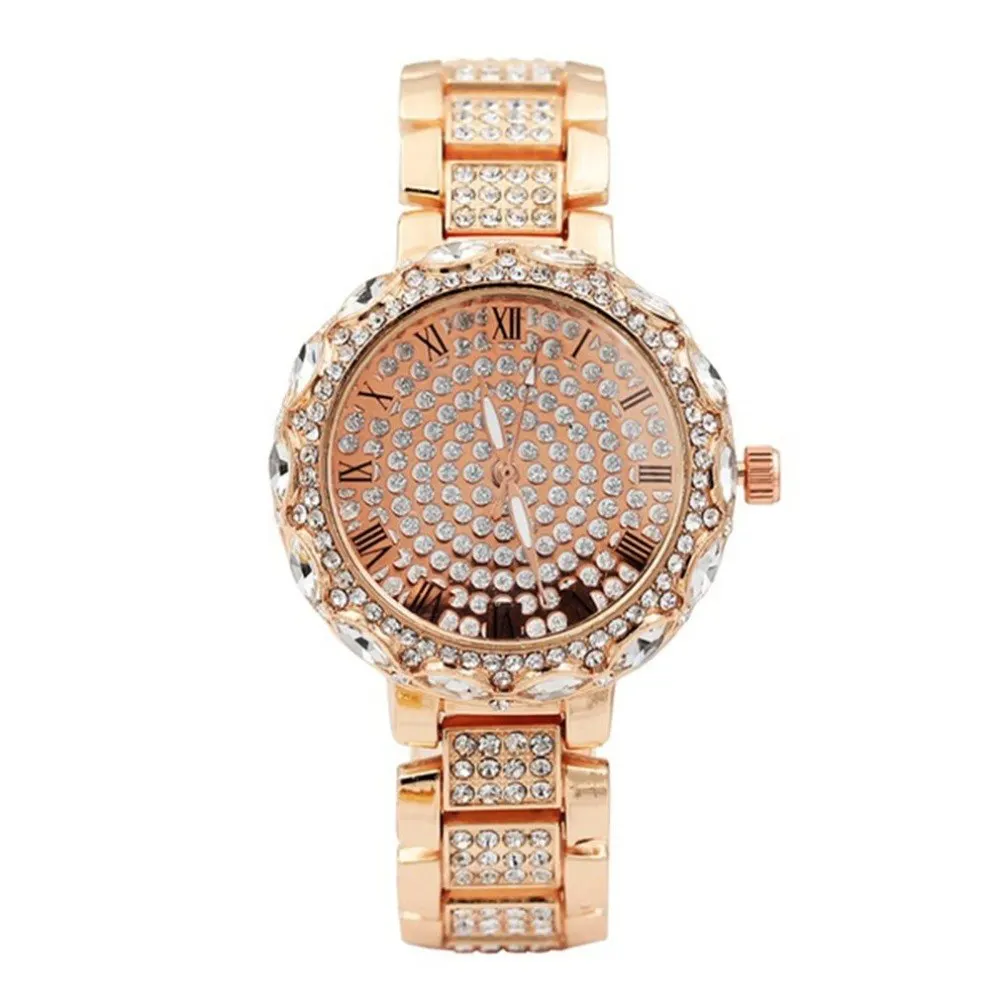 

Rose Gold Luxury Women Dress Watch Full Rhinestone Steel Strap Quartz Watches Magic Women Wrist Watch Female