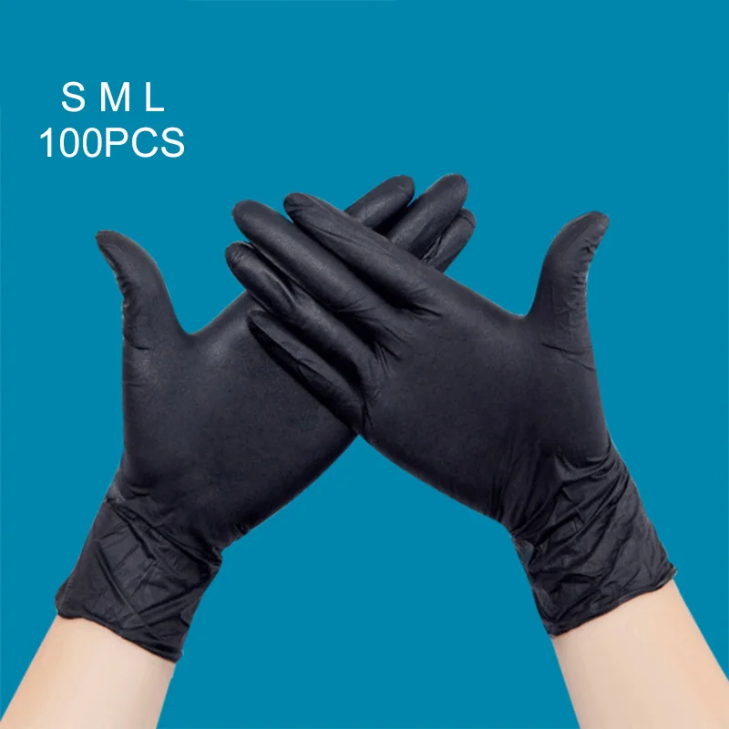 

100Pcs Disposable Black Nitrile Gloves Medical Tattoo Mechanic Industrialization Latex Gloves For Styling Accessories 88 WH998