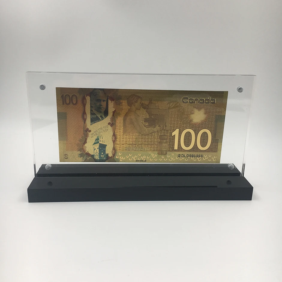 100CAD канадский доллар сувенир пластиковые банкноты 24 K позолоченные поддельные деньги коллекция подарок с милой акриловая подставка