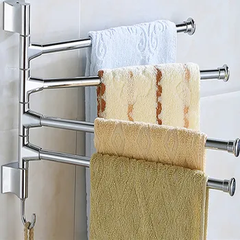 

Wall-Mounted Stainless Steel 4 Swivel Bars Bathroom Towel Rack Hanger Holder Organizer