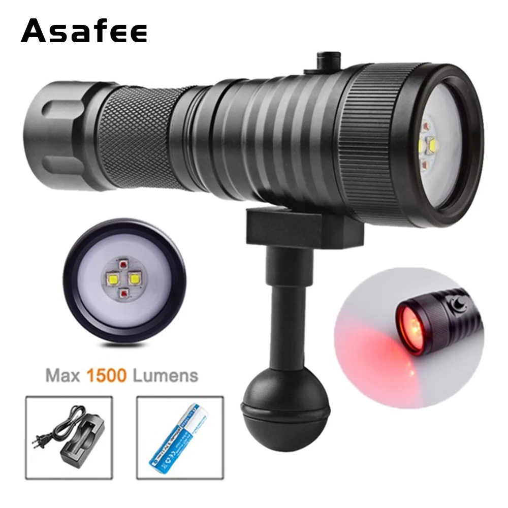 

Scuba Diving Photography Video Flashlight120 Degrees Beam Angle White Red Dive Torch for Underwater Photography