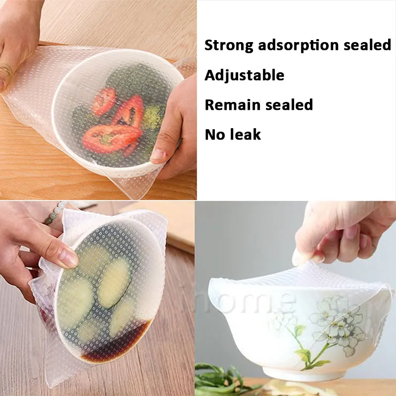 3x Silicone Wraps Kitchen Seal Cover Stretch Cling Film Fresh Food Keep Tool NEW 