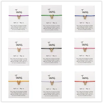 

12pcs White Card Fashion Jewelry 12 Constellation Zodiac Taurus Lucky Rope Bracelet Bangles For Women Accessories