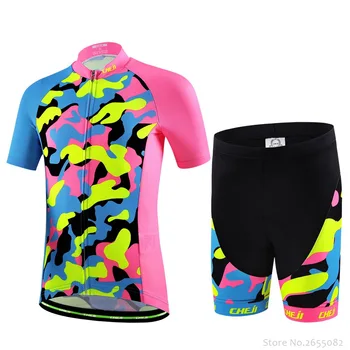

2019 Breathable Quick Dry Kids Cycling Jersey Shorts Fluorescent Pink Children Bike Clothing Boys Girls Summer Bicycle Wear