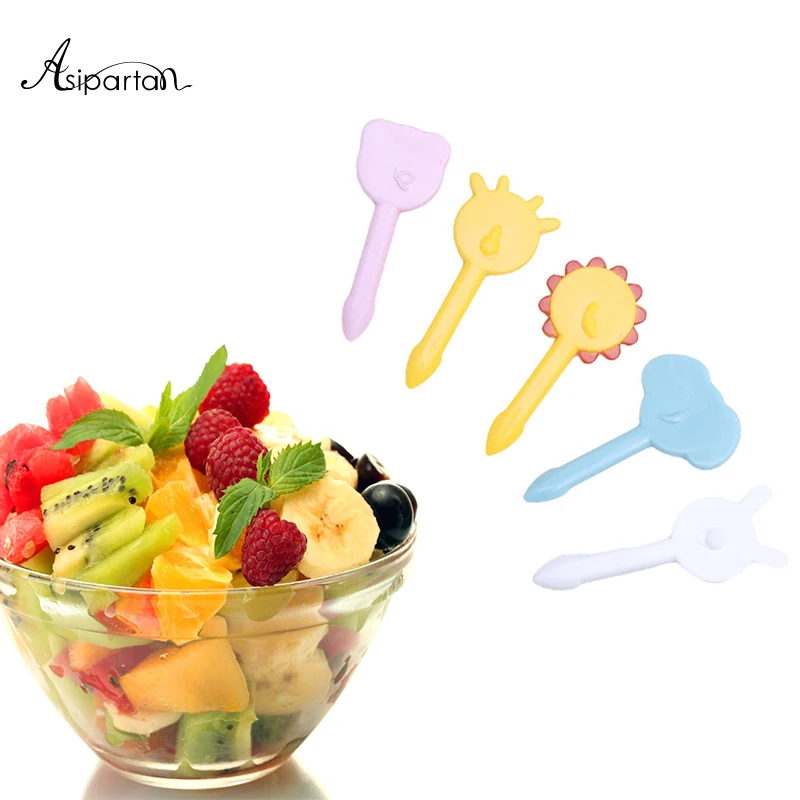 Asipartan 10pcs/Set Animal Fruit Fork Cute Cartoon Plastic Fruit Snack Dessert Forks Party Decor
