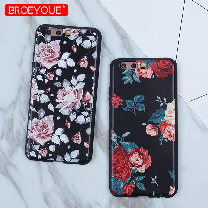 

Soft TPU Silicone Case For Huawei P10 Case Luxury Black Cover 3D Relief Colorful Flower Thin Soft Cover For Huawei P10 Lite Case