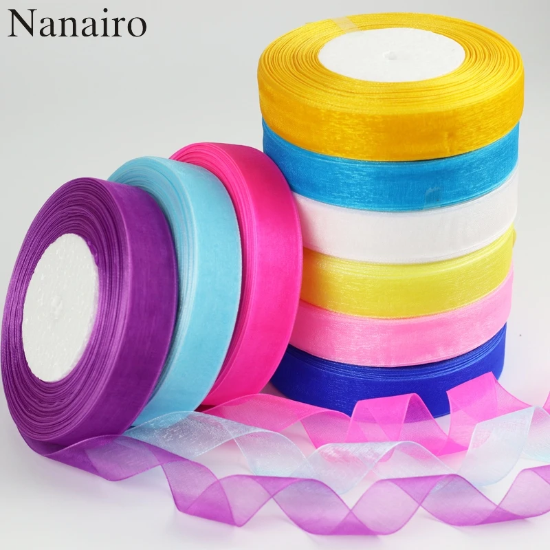 

Cotton 25mm 50 Yard/Rolls 44M Transparent Silk Organza Polyester Ribbon For Wedding Party Decoration Webbing Gift Packing Belt