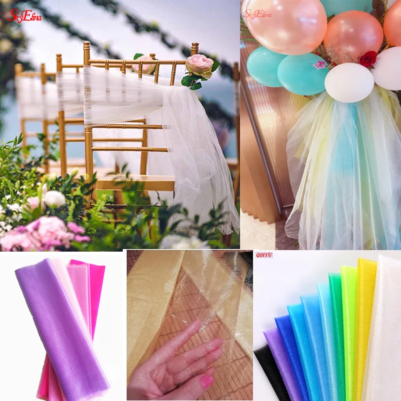 

48cm x 10m Yarn Tulle Roll Sheer Crystal Organza Fabric Birthday Event Party Supplies for Wedding Arch Decoration 5Z SH015-1